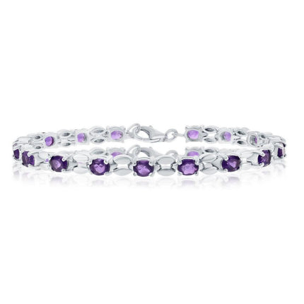 Sterling Silver 5.75cttw Amethyst Gem Oval Linked Bracelet ,