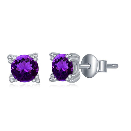 Sterling Silver 5mm Purple Amethyst Stud Earrings ,