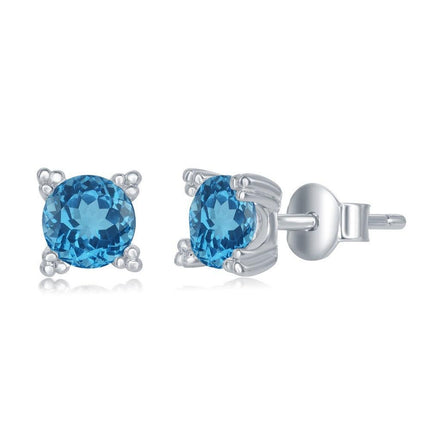 Sterling Silver 5mm Round Blue Topaz Stud Earrings ,