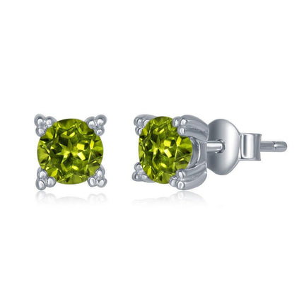 Sterling Silver 5mm Round Peridot Stud Earrings ,