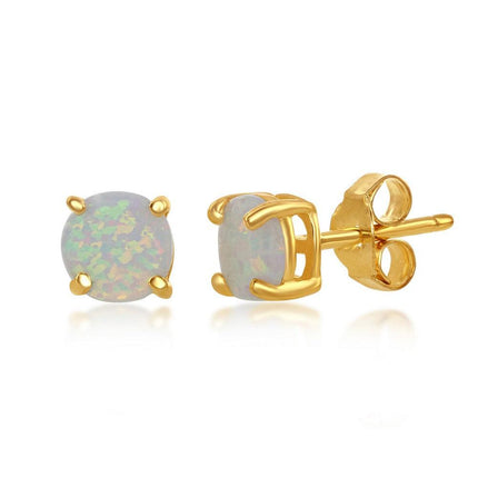 Sterling Silver 6 mm Gold Plated White Opal Stud Earrings ,