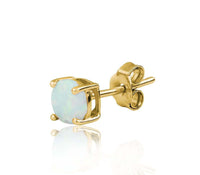 Sterling Silver 6 mm Gold Plated White Opal Stud Earrings ,