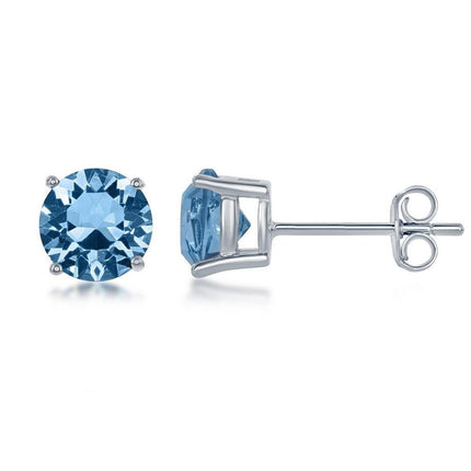 Sterling Silver 6mm Blue Aquamarine Stud Earrings ,