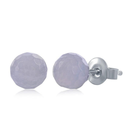 Sterling Silver 6mm Blue Lace Agate Stud Earrings ,