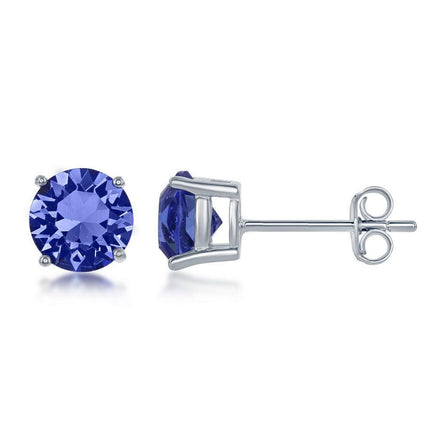 Sterling Silver 6mm Blue Sapphire Stud Earrings ,