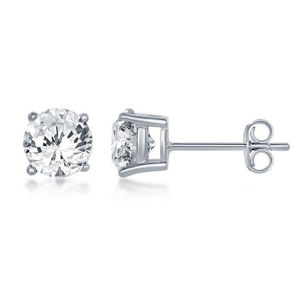 Sterling Silver 6mm Crystal Stud Earrings ,