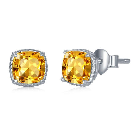 Sterling Silver 6mm Cushion Cut Citrine Earrings ,