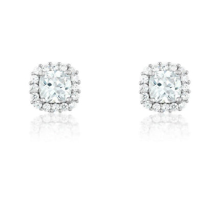 Sterling Silver 6mm CZ Square Stud Earrings ,