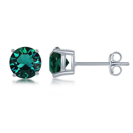 Sterling Silver 6mm Green Emerald Stud Earrings ,