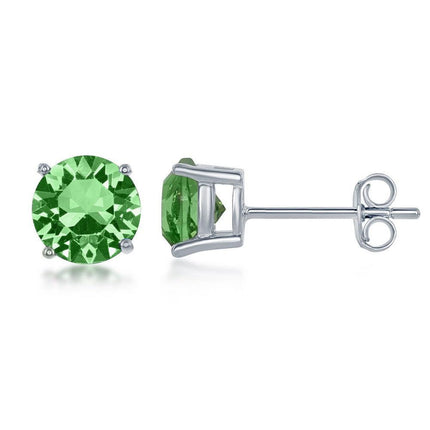 Sterling Silver 6mm Green Peridot Stud Earrings ,