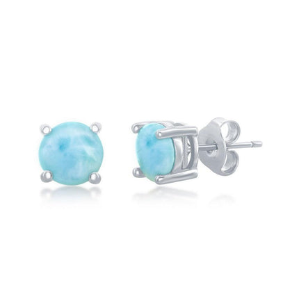 Sterling Silver 6mm Larimar Stud Earrings ,