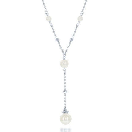 Sterling Silver 6mm Moon Beads and Larger 8mm Pearl Necklace ,