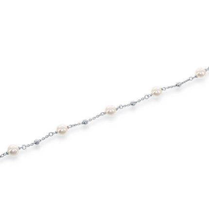 Sterling Silver 6mm Pearls with Moon Beads Bracelet, 6.5" ,