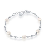 Sterling Silver 6mm Pearls with Moon Beads Bracelet, 6.5" ,