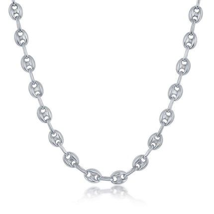 Sterling Silver 6mm Puffed Marina Chain - Rhodium Plated ,
