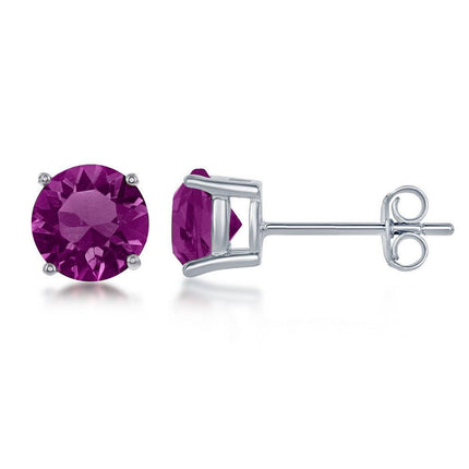 Sterling Silver 6mm Purple Amethyst Stud Earrings ,