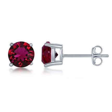 Sterling Silver 6mm Red Ruby Stud Earrings ,