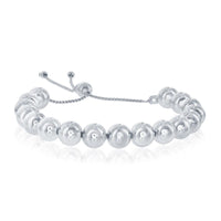 Sterling Silver 6mm Round Beads Adjustable Bolo Bracelet, 9.5" ,