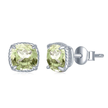 Sterling Silver 6mm Square Green Amethyst Earrings ,