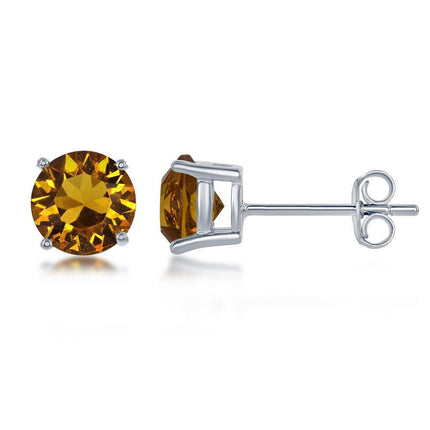 Sterling Silver 6mm Yellow Topaz Stud Earrings ,
