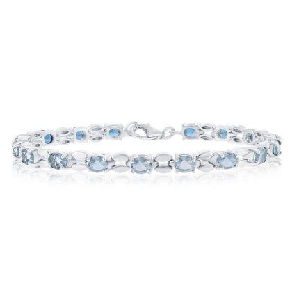 Sterling Silver 7.28cttw Blue Topaz Gemstone Oval Linked Bracelet ,
