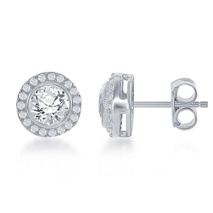 Sterling Silver 7mm Round Halo Stud Earrings ,