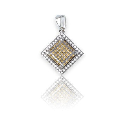 Sterling Silver 81 Stones Micro Pave Square Pendant ,
