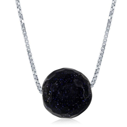 Sterling Silver 8mm Blue Sandstone Faceted Bead Necklace ,