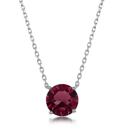 Sterling Silver 8mm Burgundy "January" Swarovski Element Necklace ,