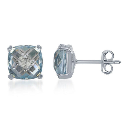 Sterling Silver 8mm Cushion Cut Topaz Stud Earrings ,