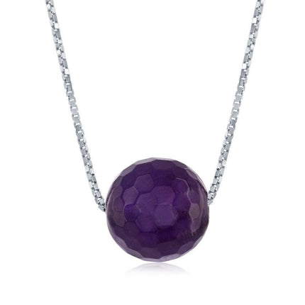 Sterling Silver 8mm Dark Amethyst Faceted Bead Necklace ,