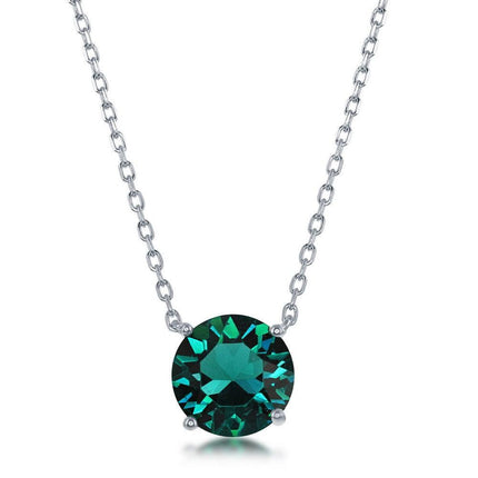 Sterling Silver 8mm Emerald "May" Swarovski Element Necklace ,