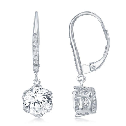 Sterling Silver 8MM Round CZ Earrings ,