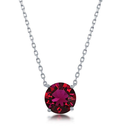 Sterling Silver 8mm Ruby "July" Swarovski Element Necklace ,