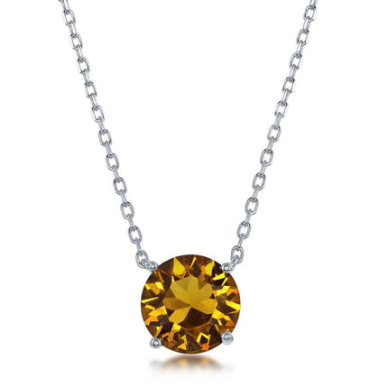 Sterling Silver 8mm Topaz "November" Swarovski Element Necklace ,
