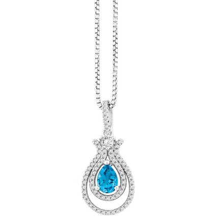 Sterling Silver .945cttw Round & Pear Swiss Blue Topaz with .552ct Wh Tpz Necklace ,