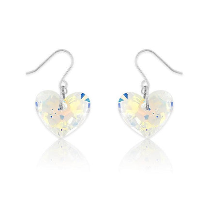 Sterling Silver AB Swarovski Crystal Heart Earrings ,