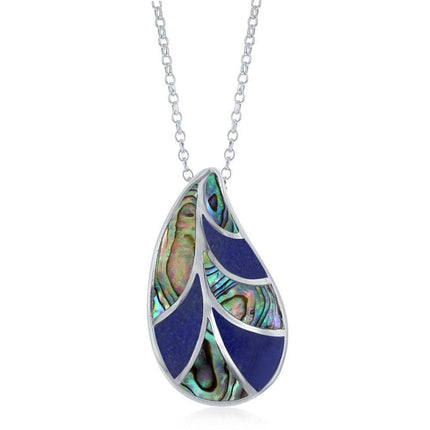 Sterling Silver Abalone and Lapis Pendant Chain ,