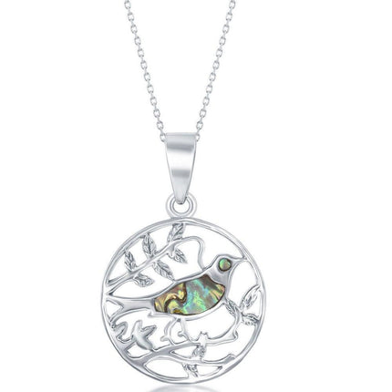 Sterling Silver Abalone Bird On a Branch Pendant ,