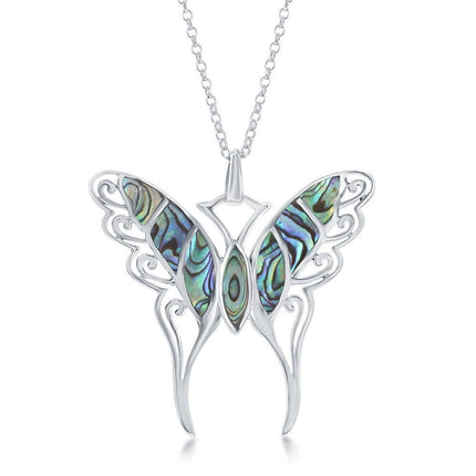 Sterling Silver Abalone Butterfly Pendant Chain ,