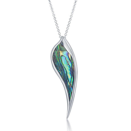 Sterling Silver Abalone Long Leaf Pendant - Abalanoe ,