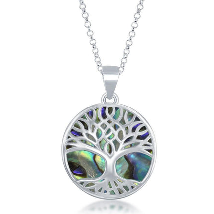 Sterling Silver Abalone Tree of Life Pendant Chain ,
