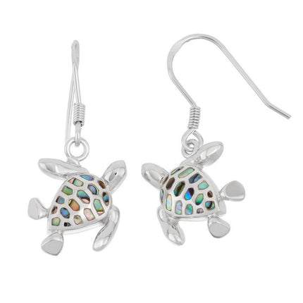Sterling Silver Abalone Turtle Earrings ,