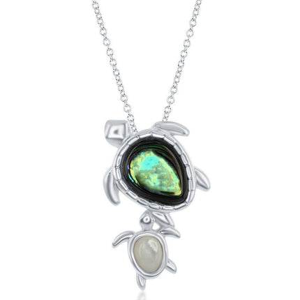 Sterling Silver Abalone Turtle with MOP Baby Turtle Necklace ,