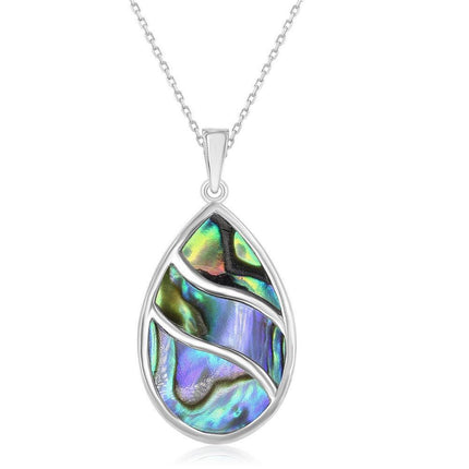 Sterling Silver Abalone Waves Teardrop Pendant ,