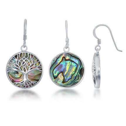 Sterling Silver Abalone with Tree of Life Earrings ,