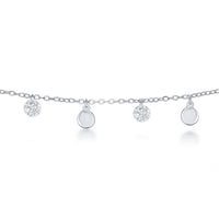 Sterling Silver Alternating Cubic Zirconia and Shiny Disc Anklet ,