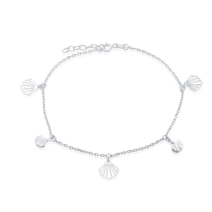 Sterling Silver Alternating Flat and Puffed Seashell Anklet ,