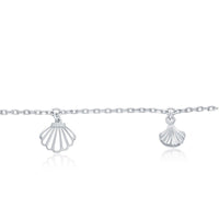 Sterling Silver Alternating Flat and Puffed Seashell Anklet ,