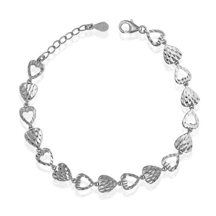 Sterling Silver Alternating Open and Regular D-C Hearts Bracelet ,